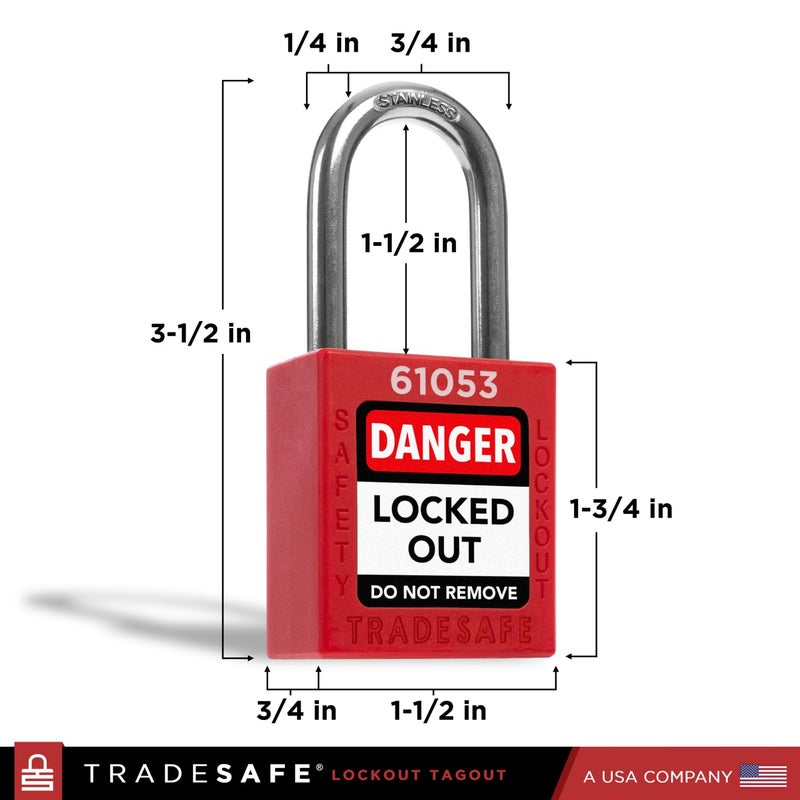 TRADESAFE Lockout Tagout Locks Set - 10 Red Loto Locks  Lockout Locks Keyed Different  1 Key Per Lock  OSHA Compliant Lock Out Tag Out Padlocks  Safety Padlocks for Electrical Lockout Tag Out Kits - Image 2